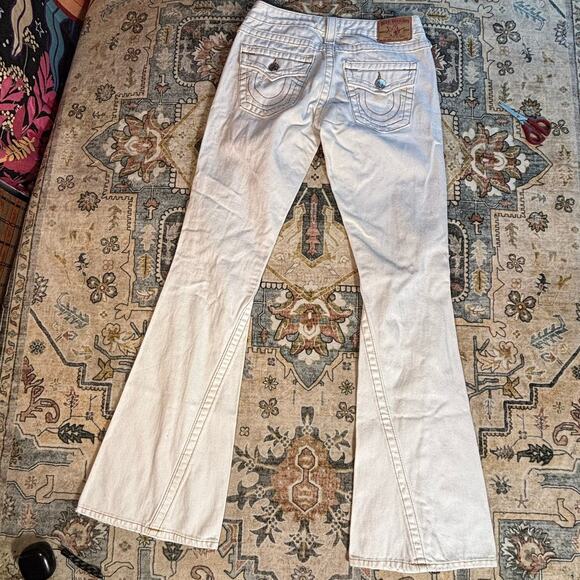 True Religion Women's Flare Bootcut White Denim Jeans Low Rise Y2k Pants 26 - Picture 2 of 8